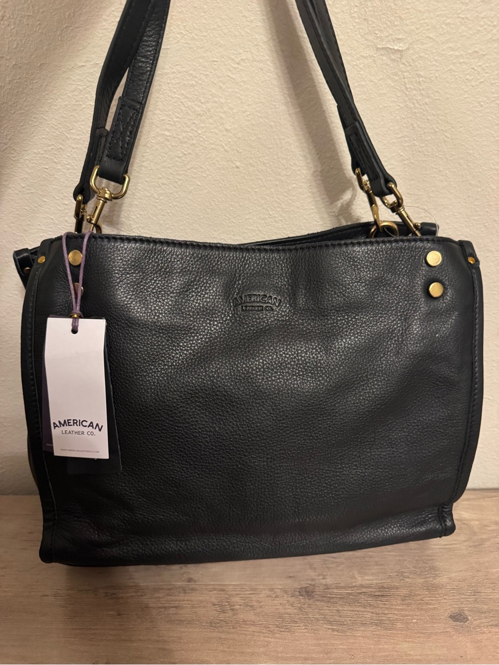 NWT American Leather Co. Lenox Trie Entry Black Leather Shoulder bag